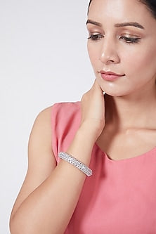 White Finish Bangle With Faux Diamond