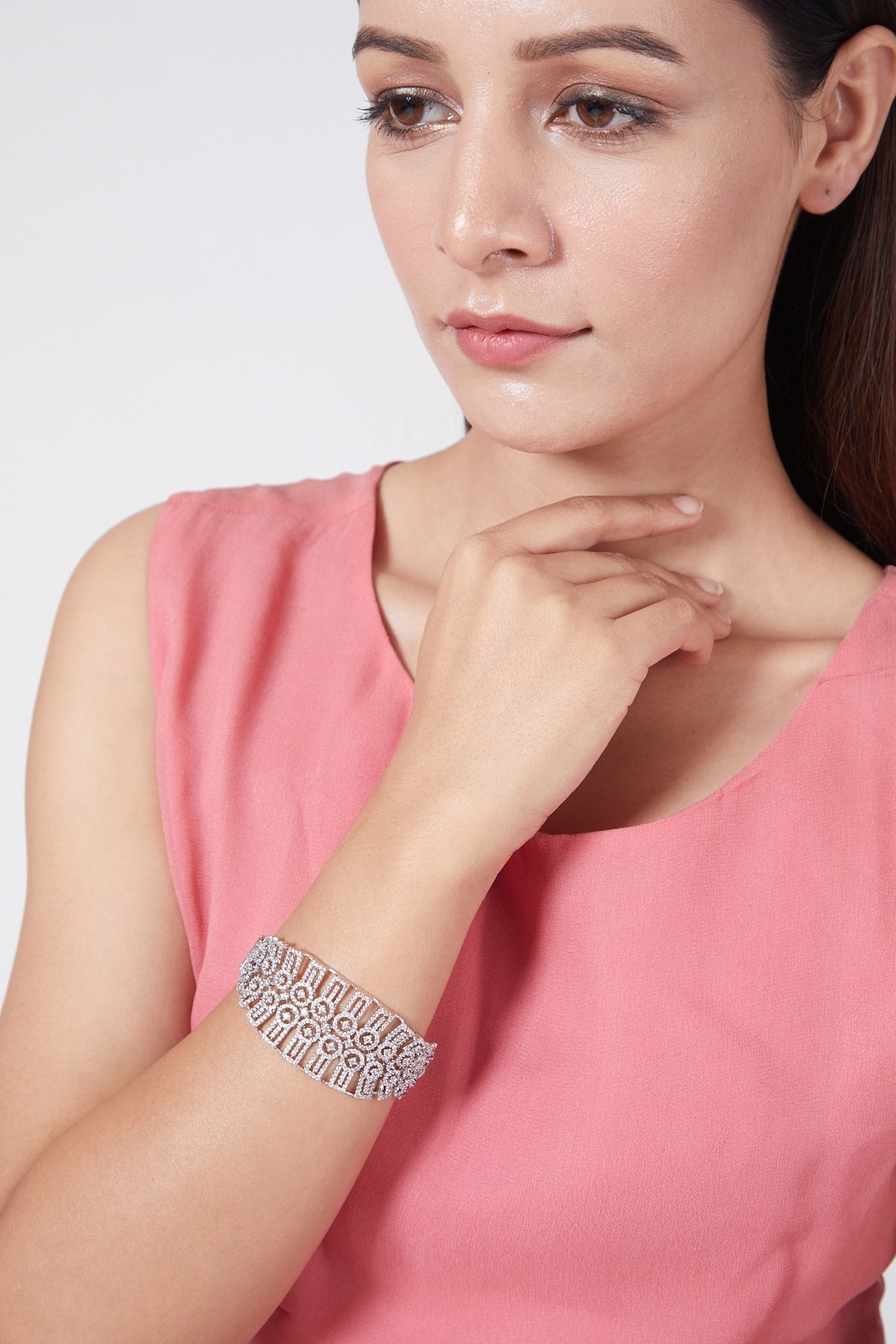 White Finish Faux Diamond Bangle