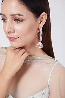 Rose Gold Finish Diamond Jhumka Hoop Earrings