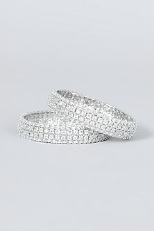 White Finish Zircon Bangles (Set Of 2)