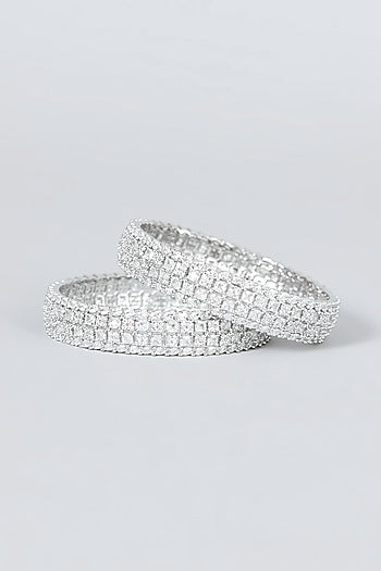 White Finish Zircon Bangles (Set Of 2)