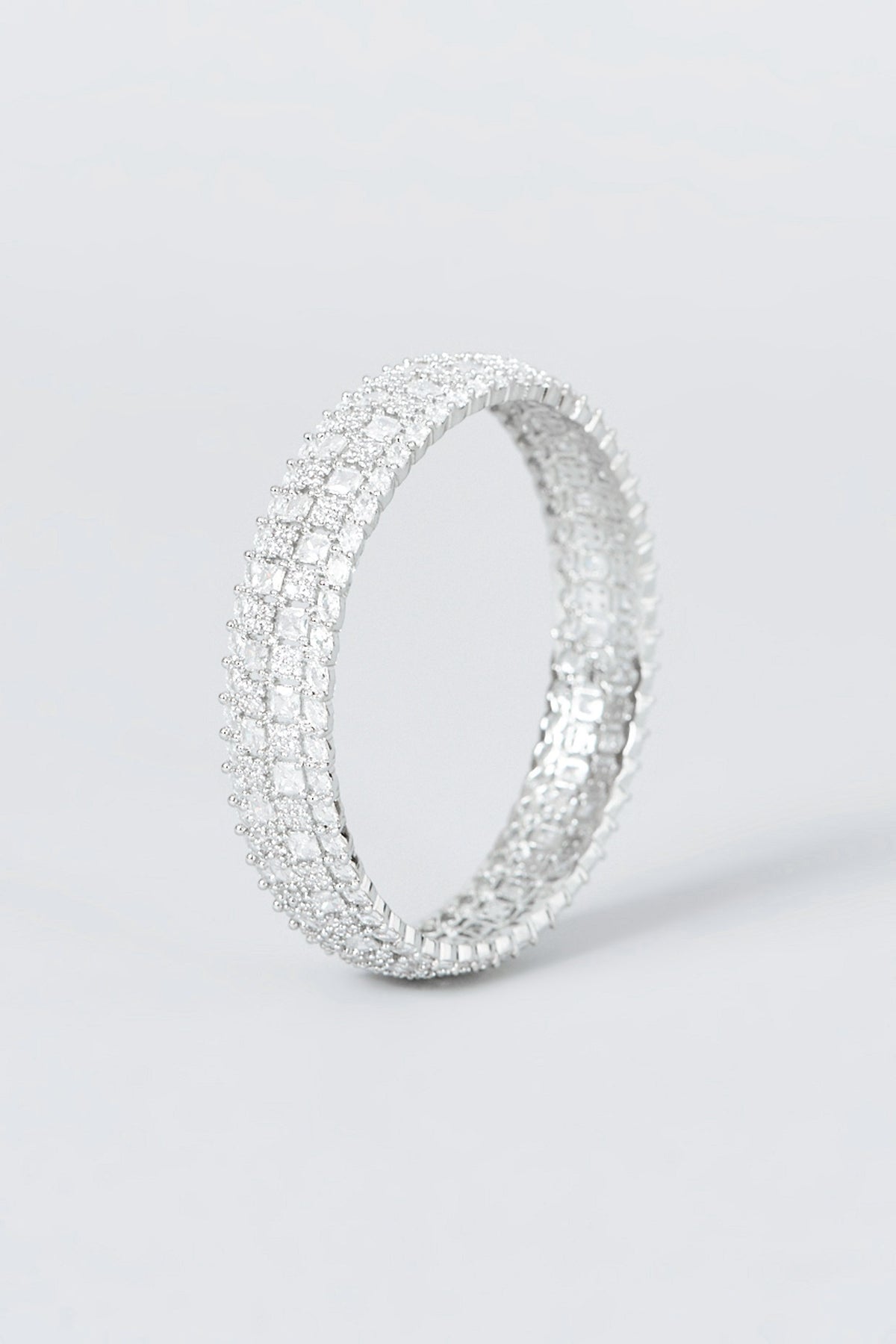 White Finish Zircon Bangles (Set Of 2)