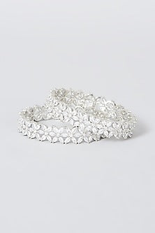 White Finish Faux Diamond Bangles (Set Of 2)