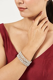 White Finish Faux Diamond Bangles (Set Of 2)