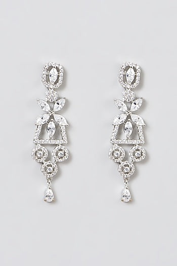 White Finish Necklace Set With Faux Diamonds