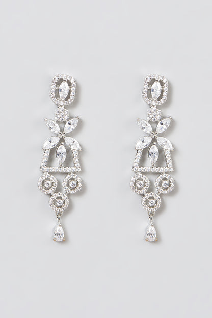 White Finish Necklace Set With Faux Diamonds