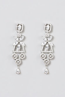 White Finish Necklace Set With Faux Diamonds