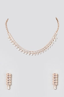 Rose Gold Finish Choker Necklace Set With Faux Diamonds