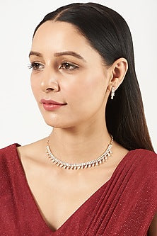 Rose Gold Finish Choker Necklace Set With Faux Diamonds