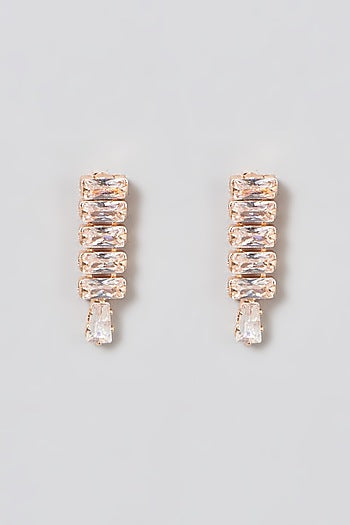 Rose Gold Finish Choker Necklace Set With Faux Diamonds