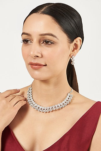 White Finish Zircon Necklace Set