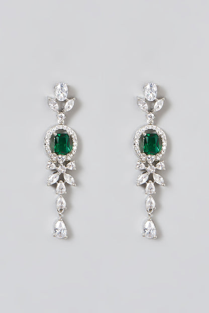 White Finish Necklace Set With Green Zircons
