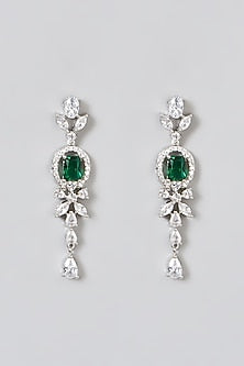 White Finish Necklace Set With Green Zircons