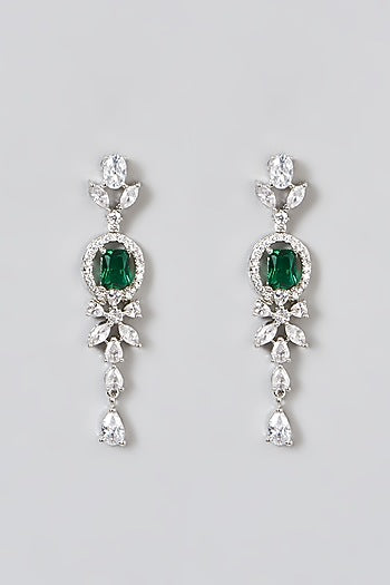 White Finish Necklace Set With Green Zircons