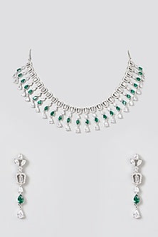 White Finish Green Zircon Necklace Set