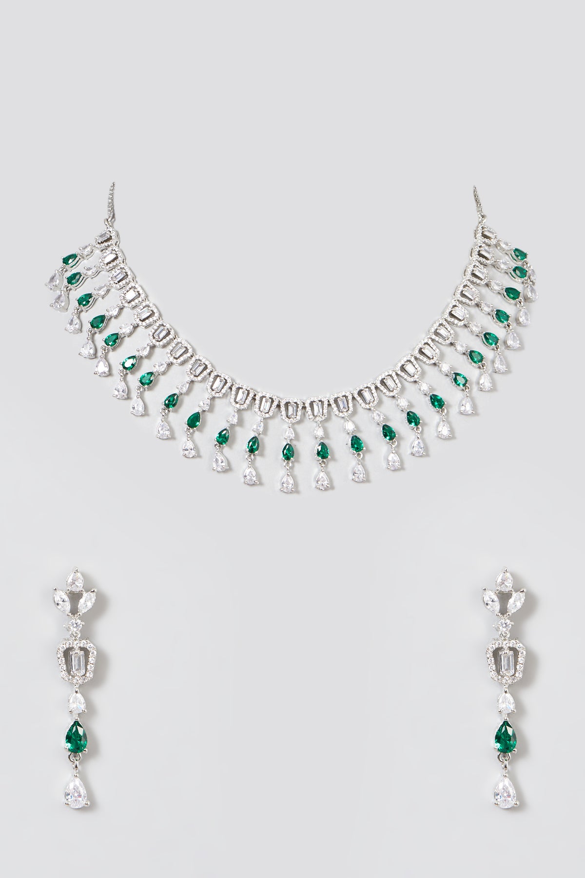White Finish Green Zircon Necklace Set