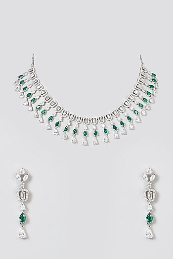 White Finish Green Zircon Necklace Set