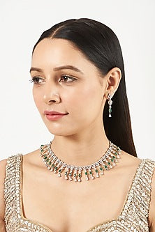 White Finish Green Zircon Necklace Set