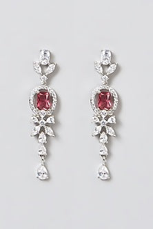 White Finish Necklace Set With Red Zircons