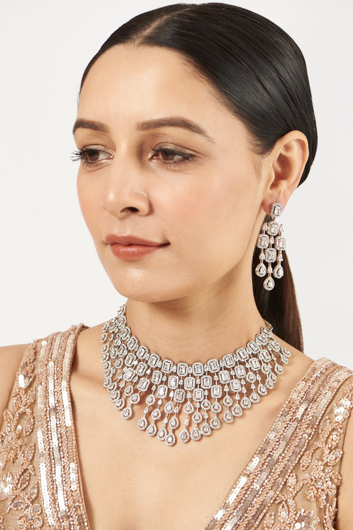 White Finish Zircon Necklace Set