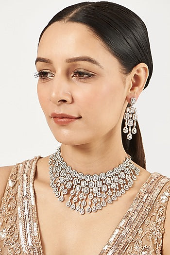 White Finish Zircon Necklace Set
