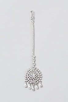 White Finish Maang Tikka With Faux Diamonds
