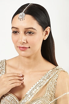 White Finish Maang Tikka With Faux Diamonds