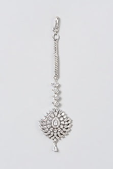 White Finish Maang Tikka With Faux Diamonds