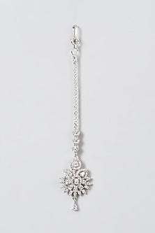 White Finish Maang Tikka With Faux Diamonds