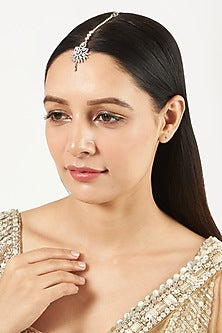 White Finish Maang Tikka With Faux Diamonds