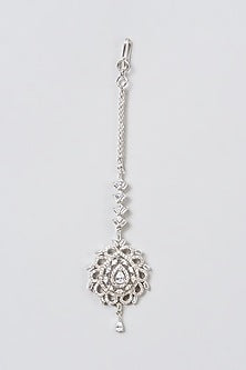 White Finish Maang Tikka With Faux Diamonds