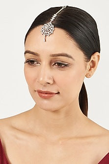 White Finish Maang Tikka With Faux Diamonds