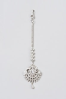 White Finish Maang Tikka With Faux Diamonds