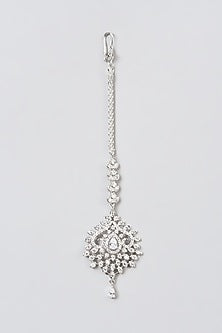 White Finish Maang Tikka With Faux Diamonds