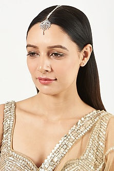White Finish Maang Tikka With Faux Diamonds