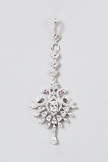 White Finish Maang Tikka With Faux Diamonds