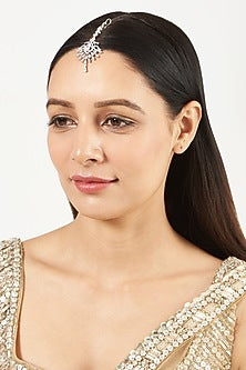 White Finish Maang Tikka With Faux Diamonds