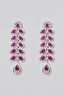 White Finish Zircon & Red Stone Dangler Earrings