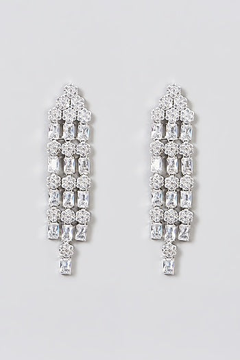 White Finish Faux Diamond & Zircon Dangler Earrings