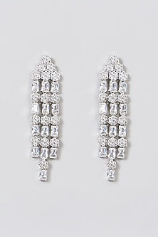 White Finish Faux Diamond & Zircon Dangler Earrings