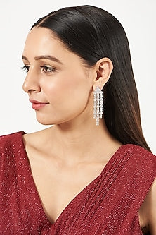 White Finish Faux Diamond & Zircon Dangler Earrings