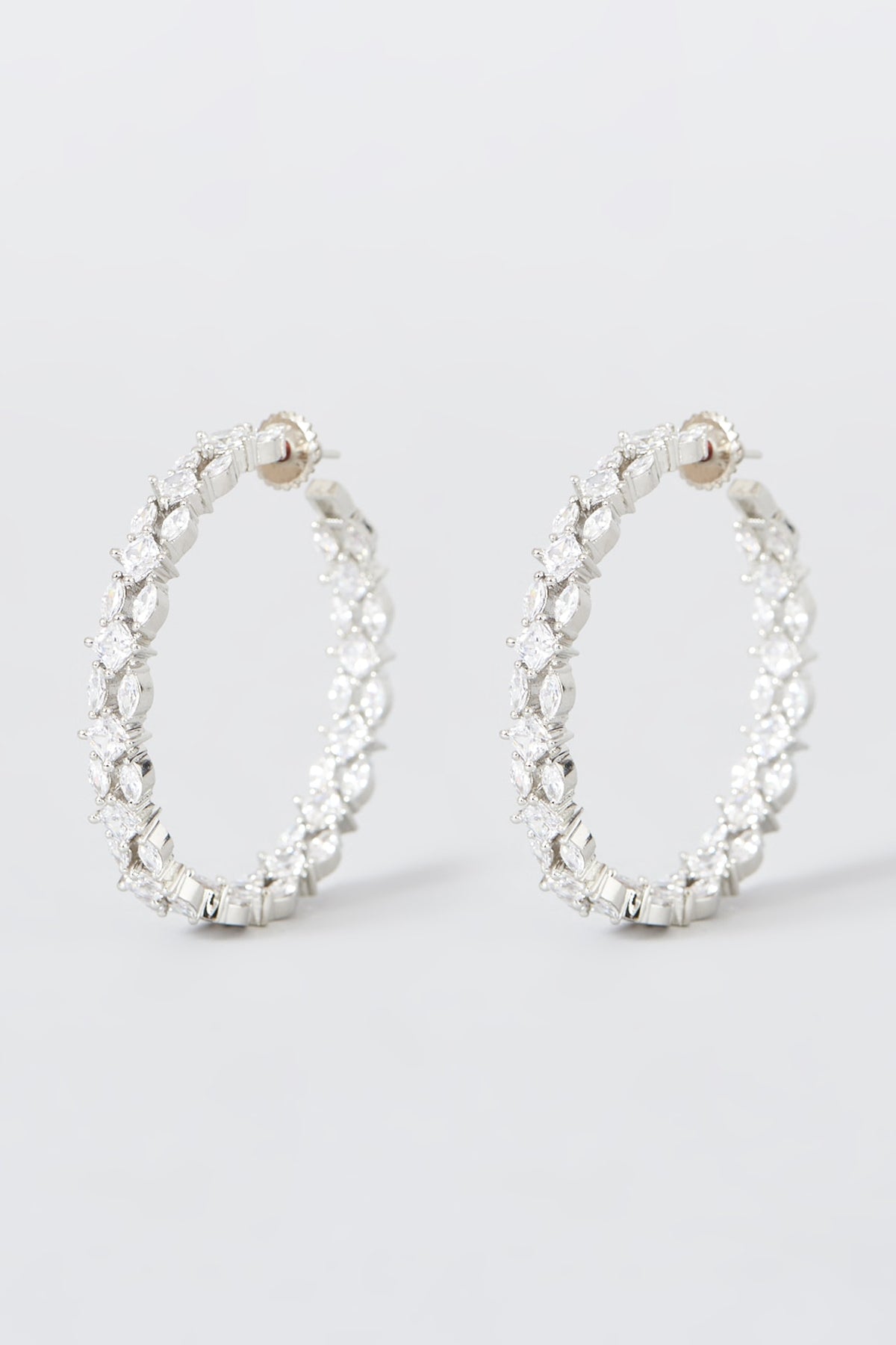 White Finish Faux Diamond Hoop Earrings