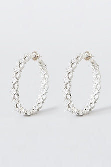 White Finish Faux Diamond Hoop Earrings