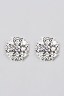 White Finish Zircon Stud Earrings