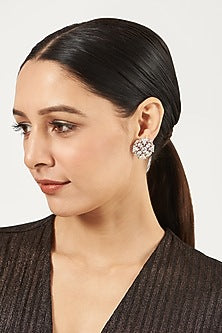 White Finish Zircon Stud Earrings