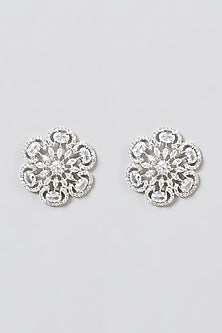 White Finish Zircon Stud Earrings