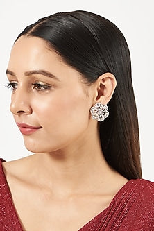 White Finish Zircon Stud Earrings