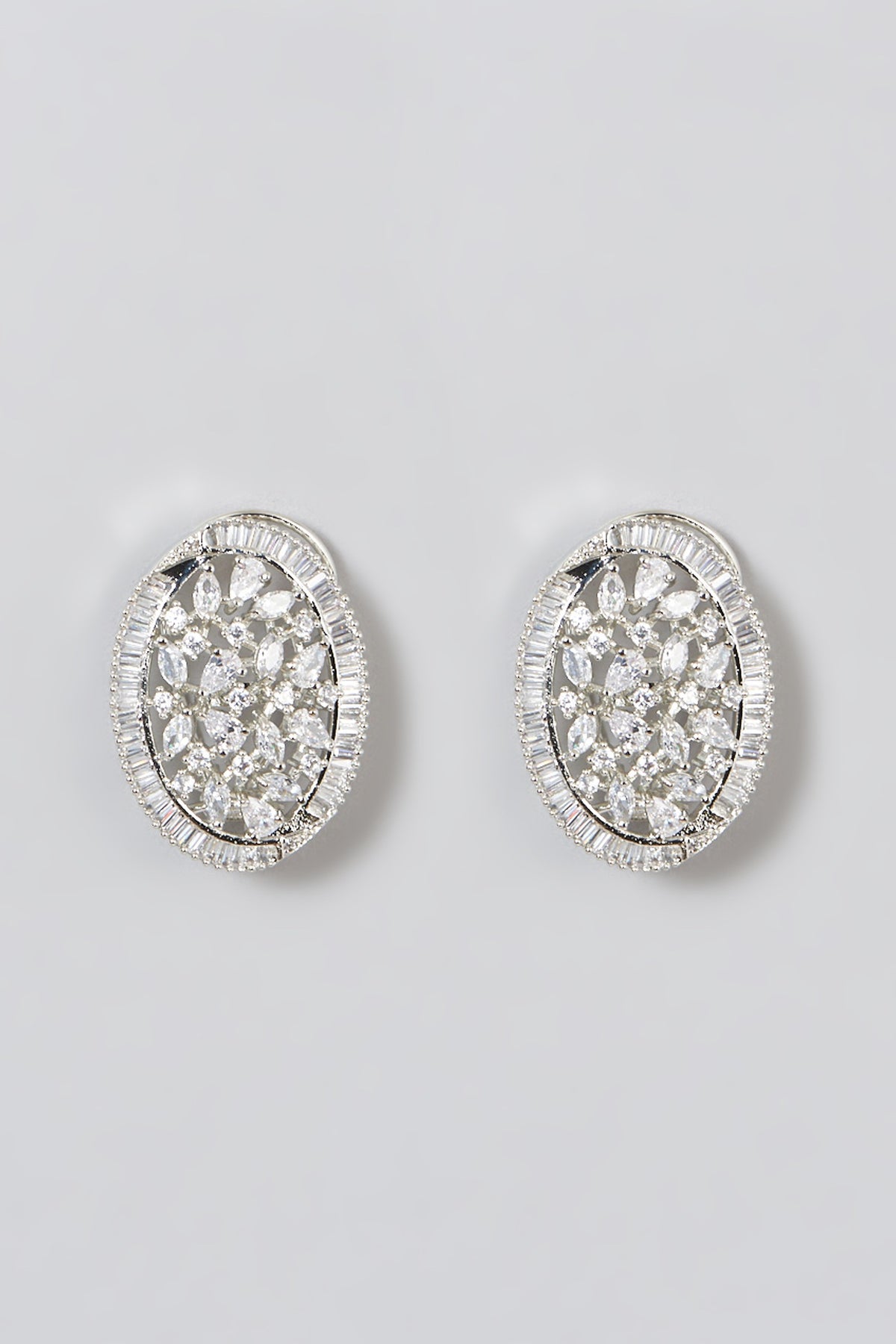 White Finish Zircon Stud Earrings