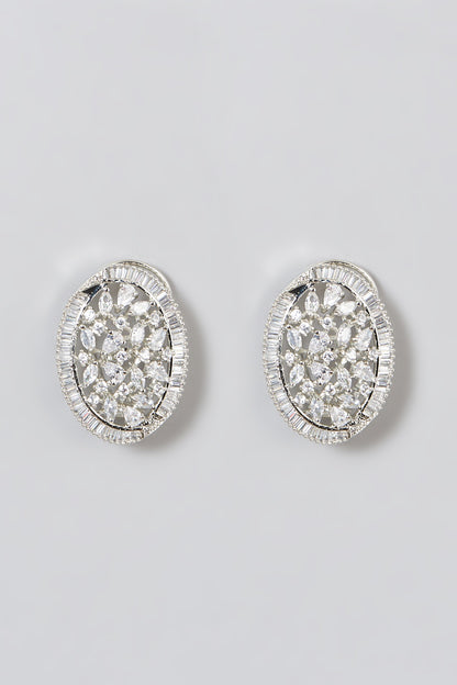 White Finish Zircon Stud Earrings