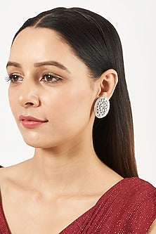 White Finish Zircon Stud Earrings